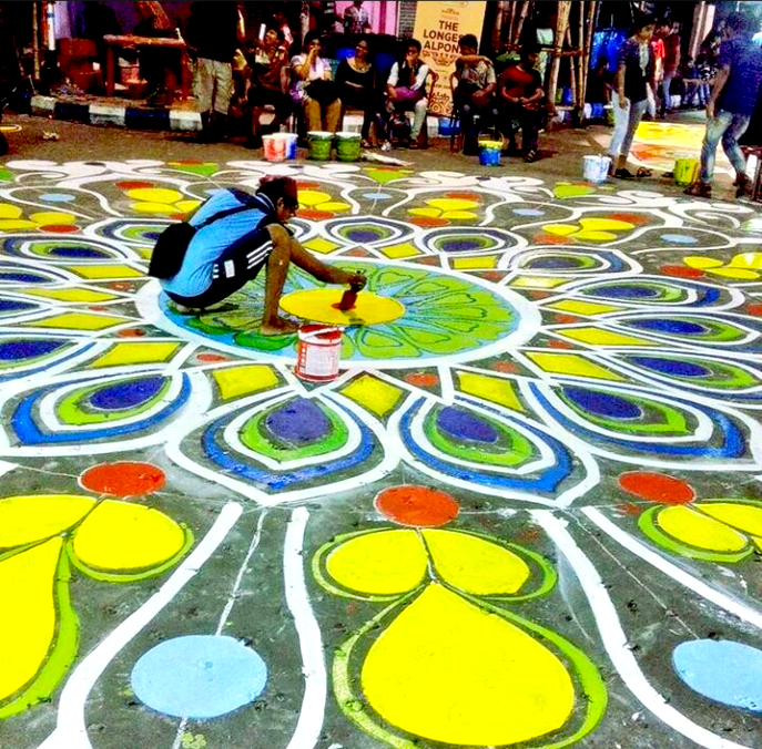 mighty rangoli in kolkatta