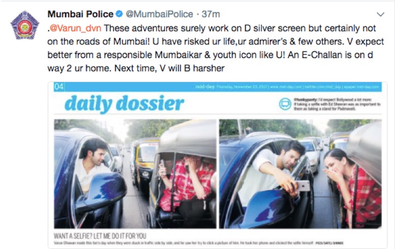 varun dhawan fined for taking selfi during traffic block