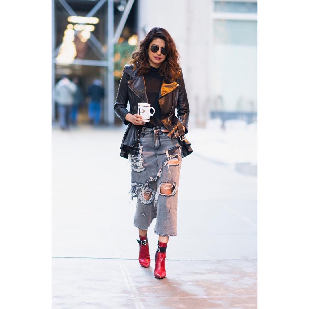 Priyanka Chopra Wore a Cool Denim Skirt Hybrid