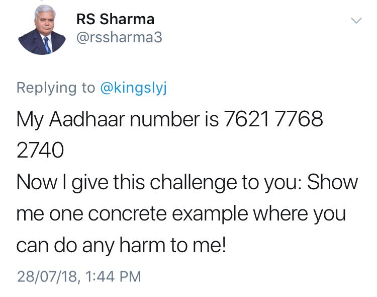 hacker reveals private information of RS Sharma 