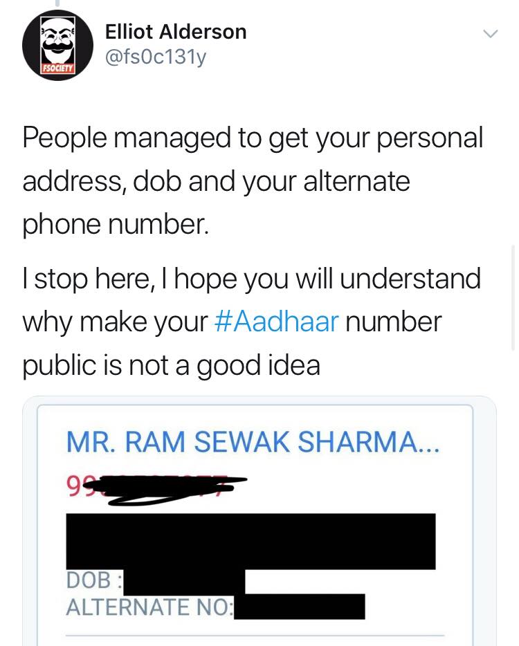 hacker reveals private information of RS Sharma 