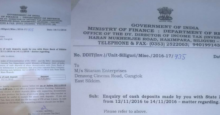 notice from tax department for deposit