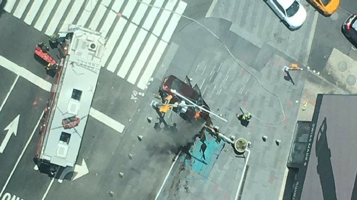 time square car rammed footpath