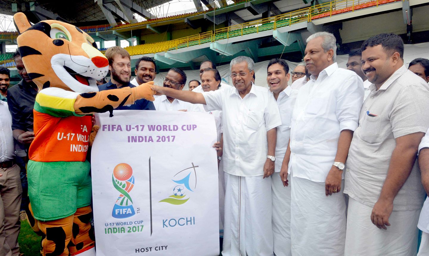 fifa under 17 worldcup cochin logo launched by pinarayi vijayan