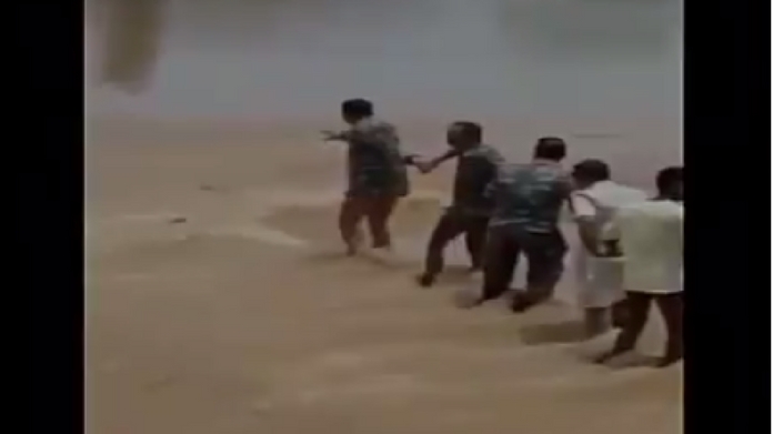 Locals and policemen formed human chain to rescue man