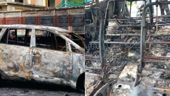 innova car caught fire while running