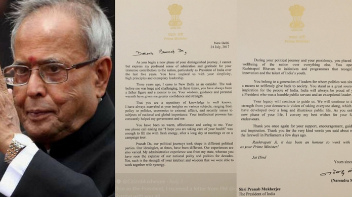 pm modi letter to president pranab mukherjee