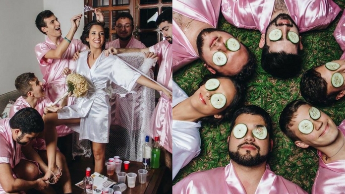 this bride chooses her male friends as bridesmaids