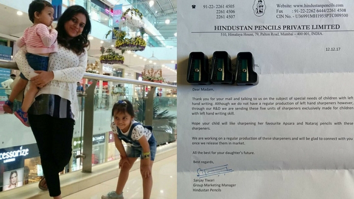 Mom wrote to Hindustan Pencils about her left-handed daughter's problem