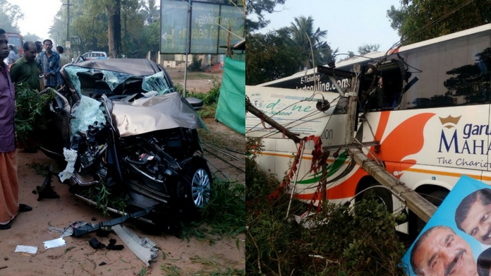 car rammed into ksrtc volvo bus killed two