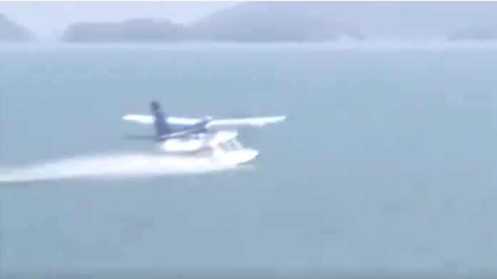 modi lands in hydro plane video