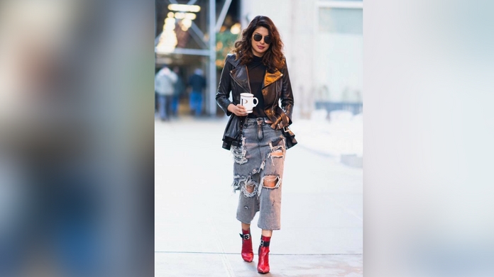 Priyanka Chopra Wore a Cool Denim Skirt Hybrid