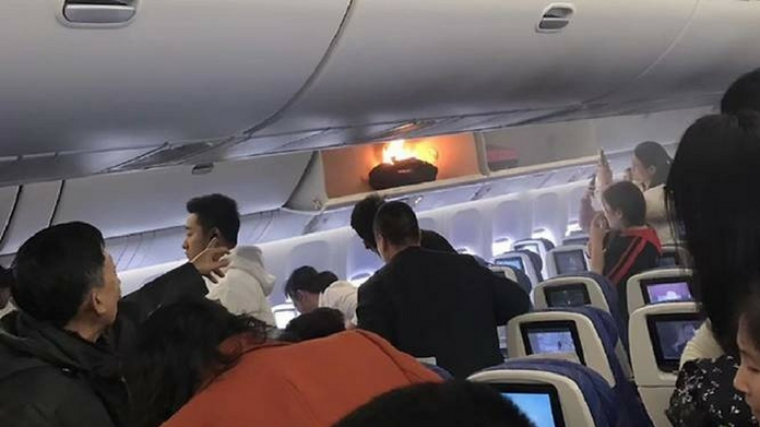 power bank in airplane catches fire