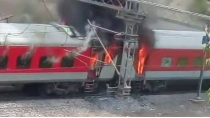 rajadhani express caught fire