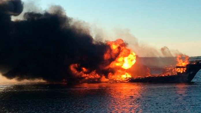 kollam fish boat caught fire