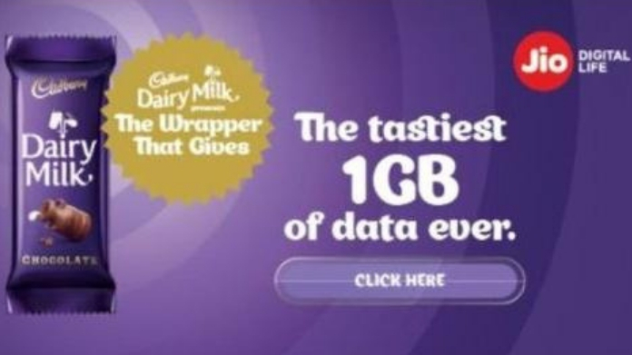 jio data free with cadbury dairymilk