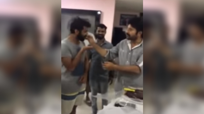 mammootty gives christmas cake to pranav mohanlal