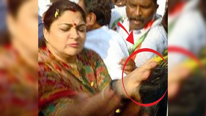 khushbu slaps man who misbehaved while election rally