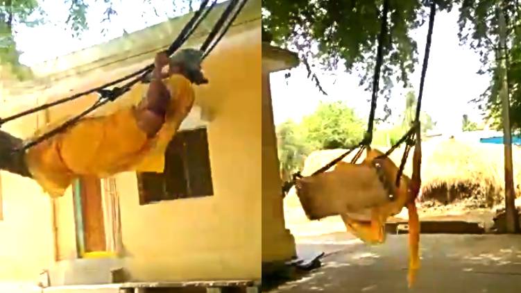 76 year old woman swings like child