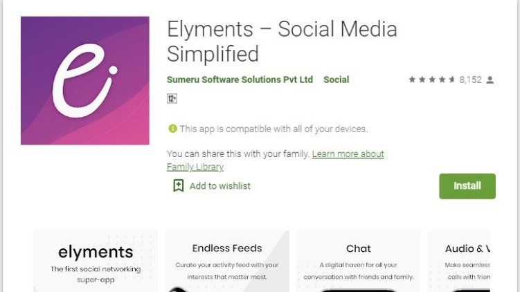 Social media app Elyments