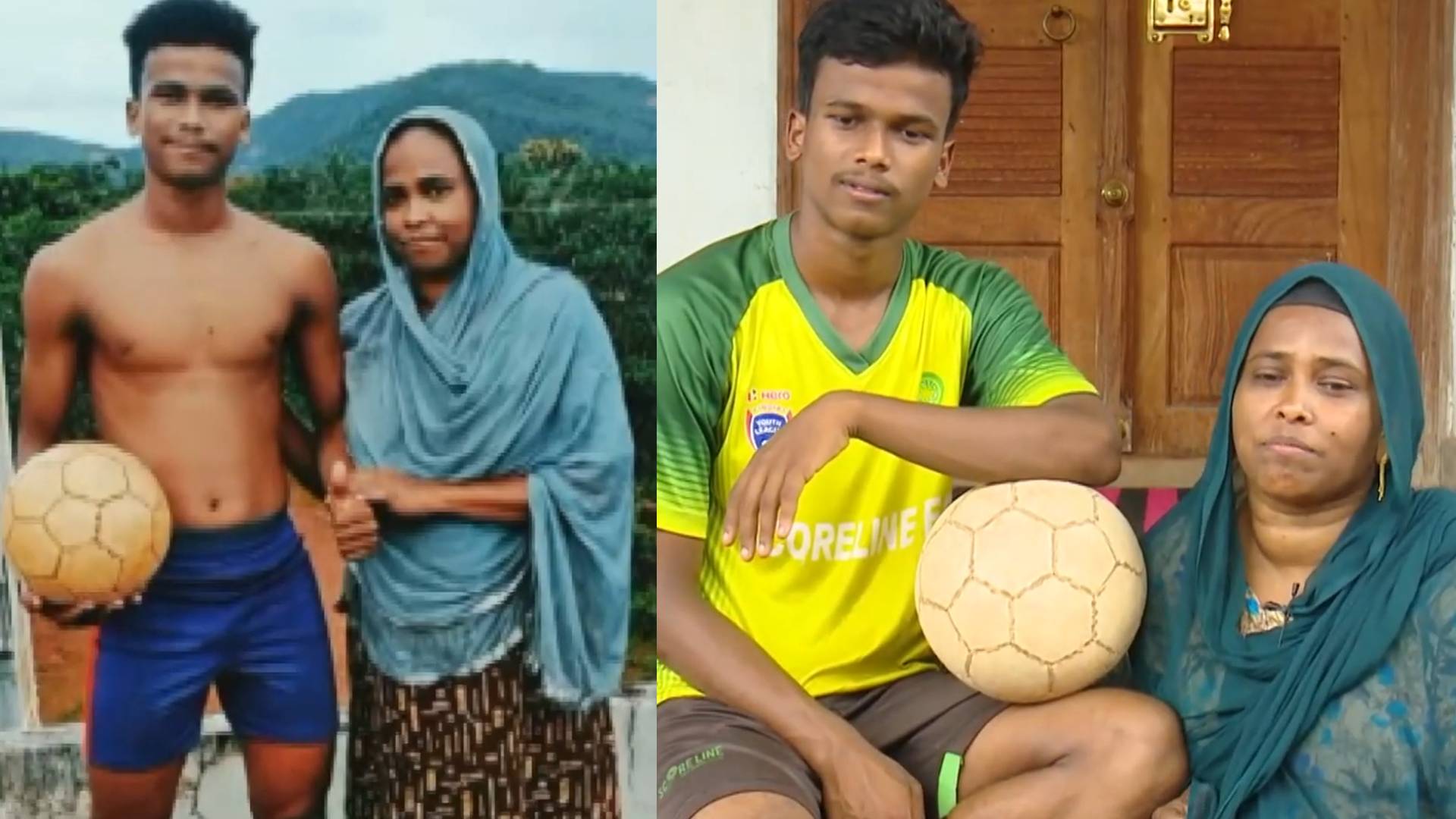 mother son duo playing football