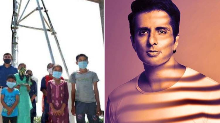 sonu sood giving tower to children