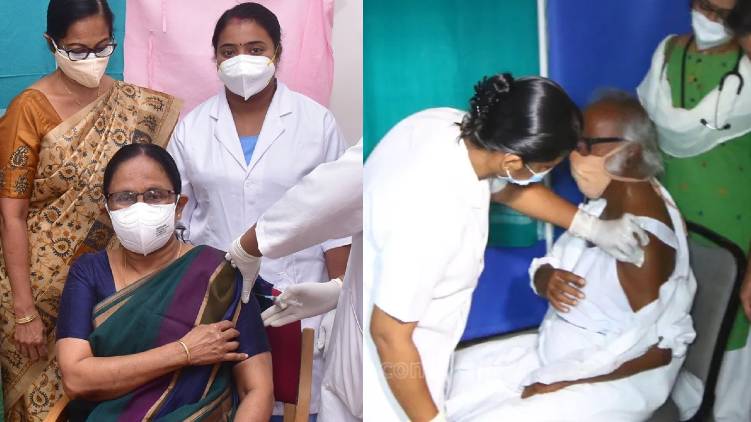 kk shailaja and kadannappally ramachandran received covid vaccine