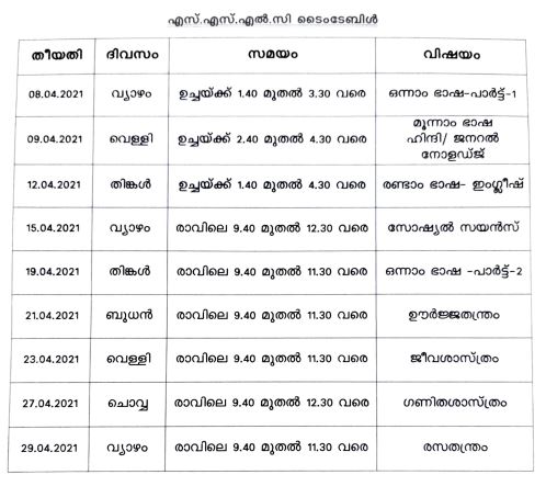 sslc plus two time table declared