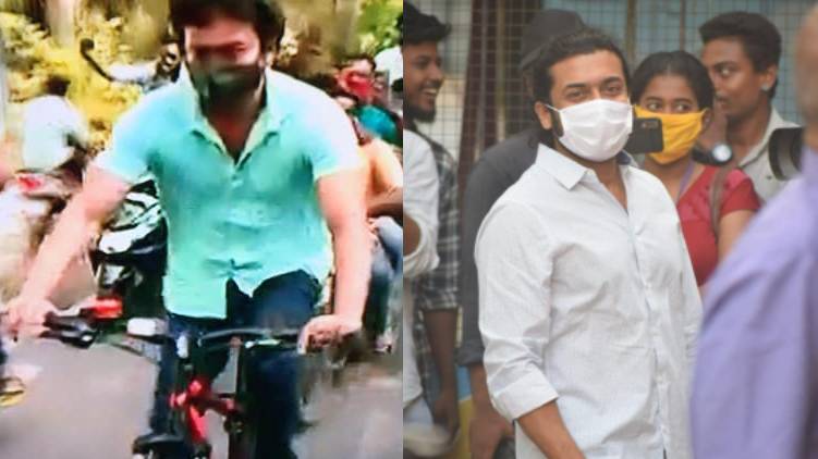 vijay arrvies in cycle for voting