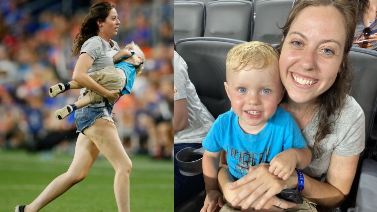 pitch invasion child mother