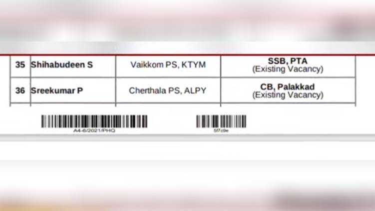ci transfered to palakkad