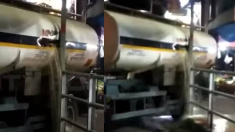petrol tanker hit electric post