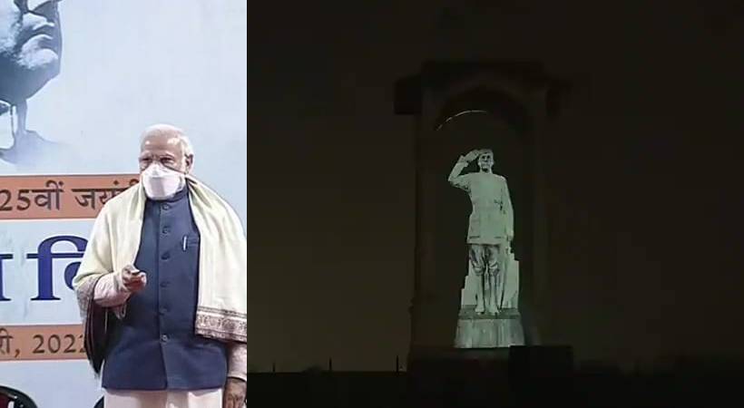 pm modi unveils netaji statue