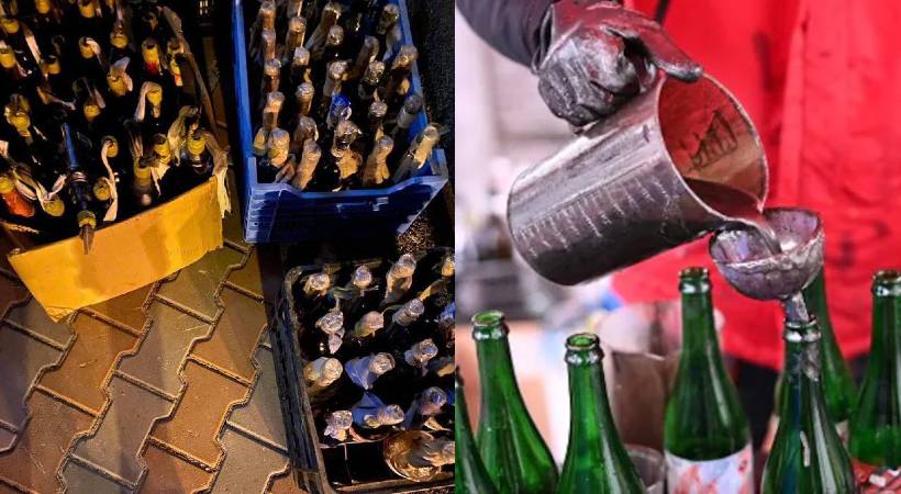 ukrainians manufacture molotov cocktail