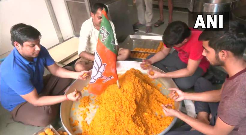 bjp workers prepare ladu