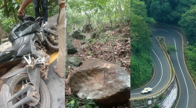 Rock falls on bike riders thamarassery churam