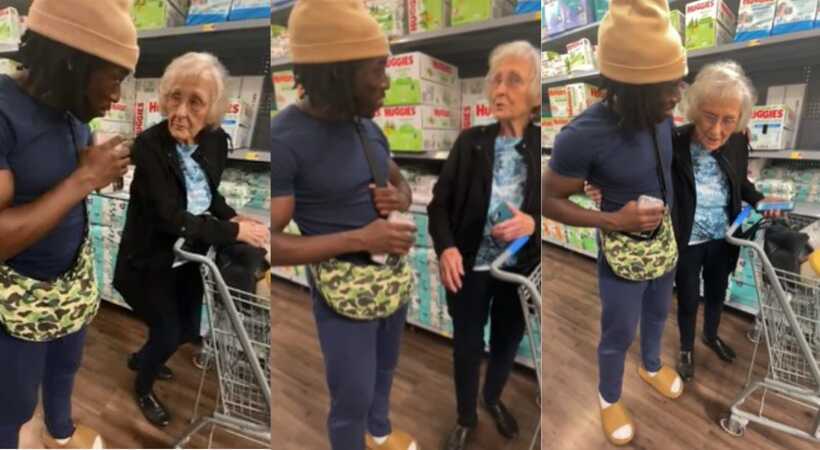 Man asks elderly woman if she needs a grandson