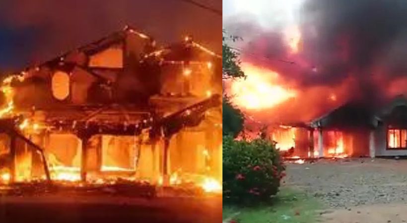 mahinda rajapaksa home set on fire