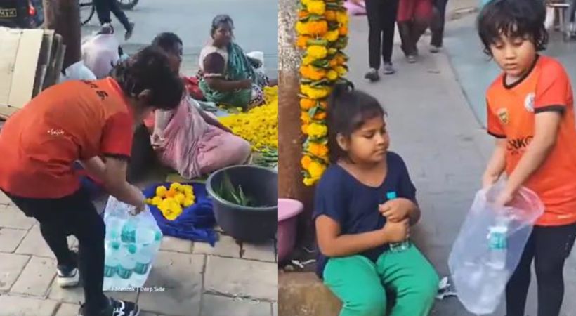 Boy Giving Water Bottles To Roadside Vendors video viral