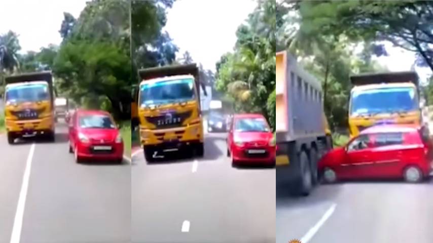 Kerala Police share a video of tipper overtaking car