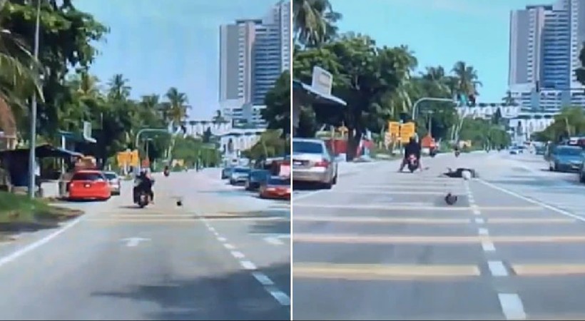 Coconut Drops Woman Falls Off Scooter