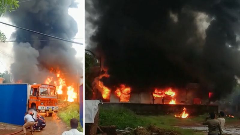 fire accident at cheruvannur godown under control