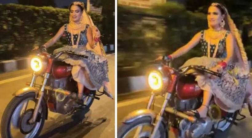 bride rides bullet to wedding venue video