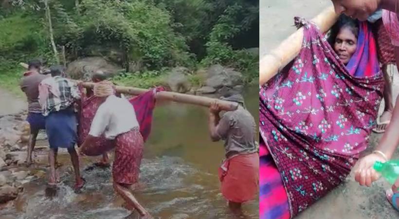 parambikulam colony resident transported to hospital using bamboo stick