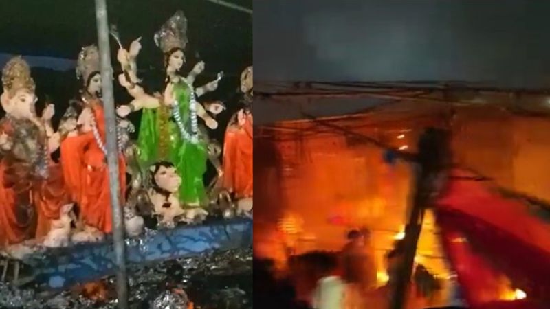 fire accident during durga puja UP one died many injured