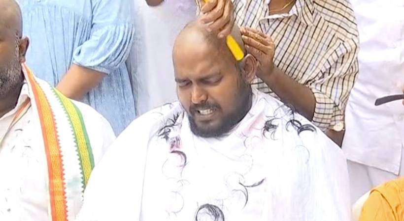 youth congress workers head shaved