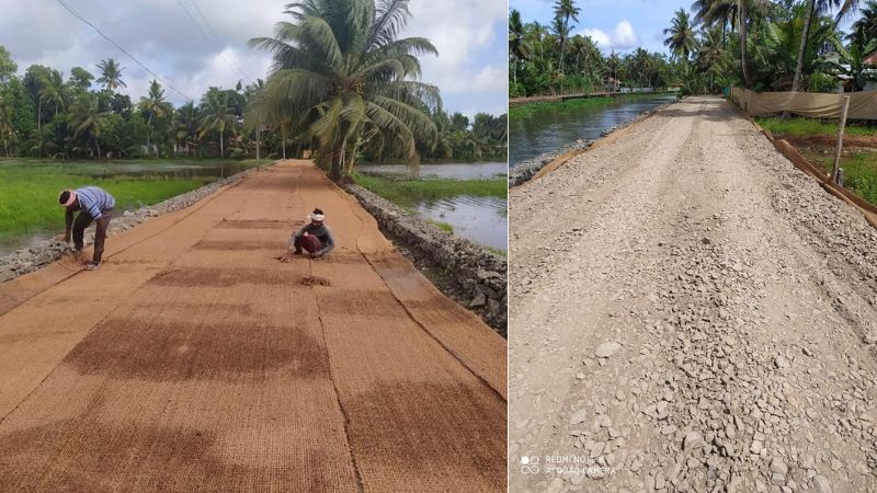 road construction at kuttanad by using coir