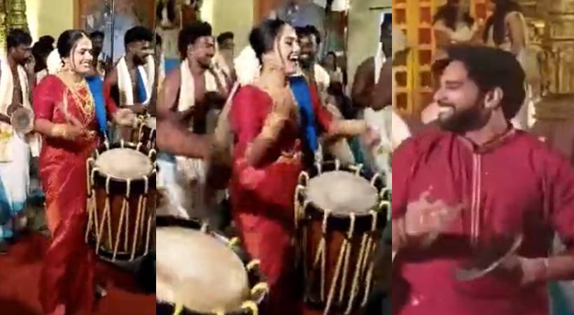 guruvayur bride beats chenda with groom