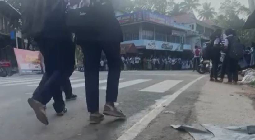 private bus ran over the student's feet Kothamangalam