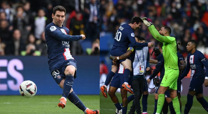 lionel messi scores from a free kick PSG wins